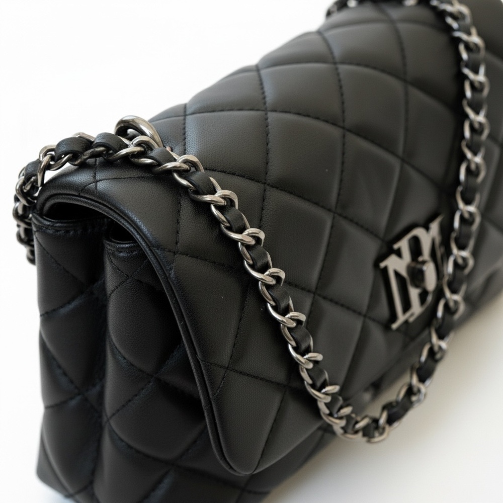 Badgley Mischka Black Quilted Crossbody Bag with Gunmetal Hardware. NWT - Picture 2 of 8
